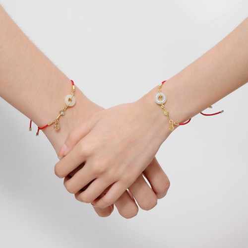 18K Gold Hetian Jade Luck Red Rope Bracelet 18K Gold Hetian Jade Luck Red Rope Bracelet