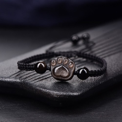 Silver Sheen Obsidian Cat Paw Protection Rope Bracelet Silver Sheen Obsidian Cat Paw Protection Rope Bracelet