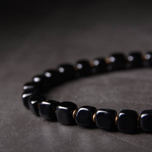 Ebony Wood Dzi Bead Copper Peace Couple Bracelet Ebony Wood Dzi Bead Copper Peace Couple Bracelet