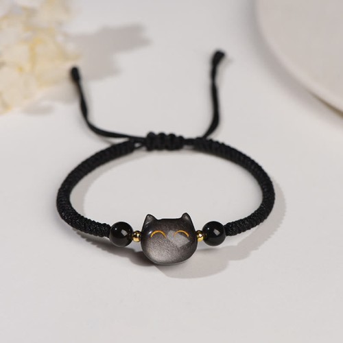 Silver Sheen Obsidian Strawberry Quartz Cat Bracelet Silver Sheen Obsidian Strawberry Quartz Cat Bracelet