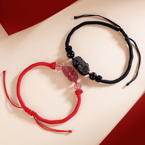 Silver Sheen Obsidian Strawberry Quartz PiXiu Bracelet Silver Sheen Obsidian Strawberry Quartz PiXiu Bracelet