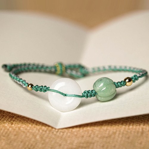 White Jade Peace Buckle Pumpkin Bead Luck Bracelet White Jade Peace Buckle Pumpkin Bead Luck Bracelet