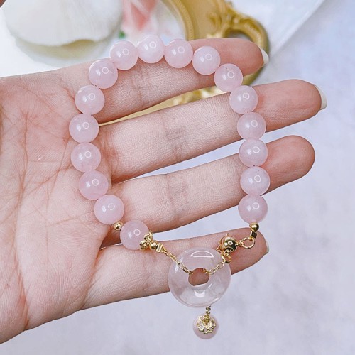 Natural Pink Crystal Peace Buckle Love Bracelet