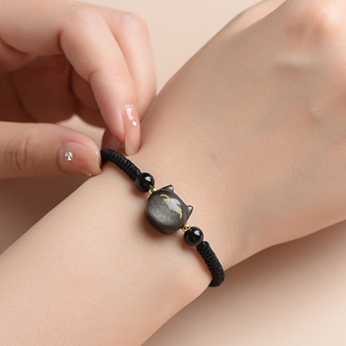 Silver Sheen Obsidian Strawberry Quartz Cat Bracelet Silver Sheen Obsidian Strawberry Quartz Cat Bracelet
