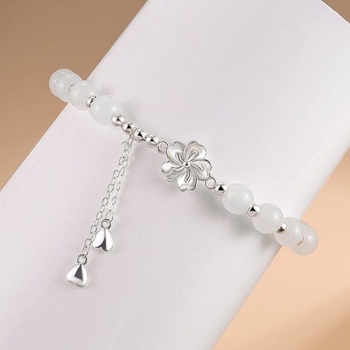 White Jade Peach Blossom Flower Luck Bracelet White Jade Peach Blossom Flower Luck Bracelet