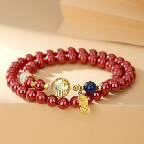 925 Sterling Silver Cinnabar Fu Character Blessing Bracelet 925 Sterling Silver Cinnabar Fu Character Blessing Bracelet