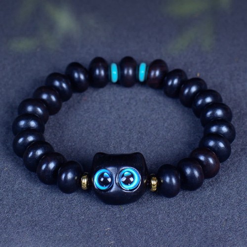 Ebony Wood Liuli Glass Lovely Cat Balance Bracelet Ebony Wood Liuli Glass Lovely Cat Balance Bracelet