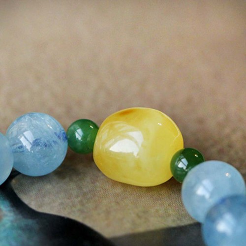 Aquamarine Amber Beads Serenity Healing Bracelet Aquamarine Amber Beads Serenity Healing Bracelet