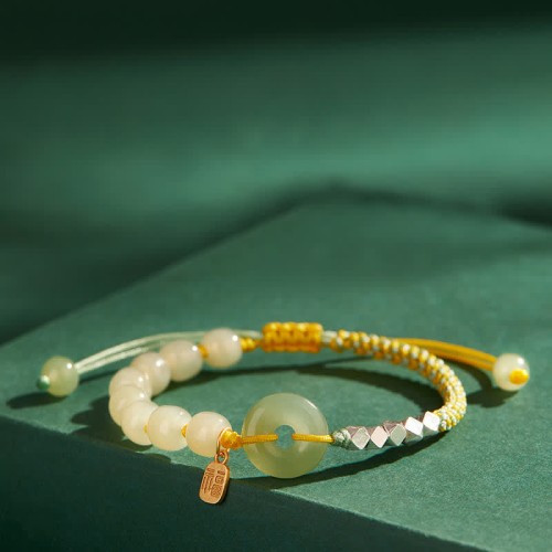 Sterling Silver Hetian Jade Luck Bracelet