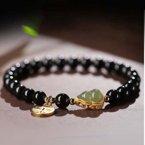 Black Obsidian Hetian Jade Gourd Strength Bracelet Black Obsidian Hetian Jade Gourd Strength Bracelet