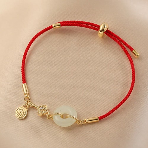 18K Gold Hetian Jade Luck Red Rope Bracelet 18K Gold Hetian Jade Luck Red Rope Bracelet