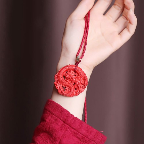 Dragon Year 925 Silver Cinnabar Coin Necklace