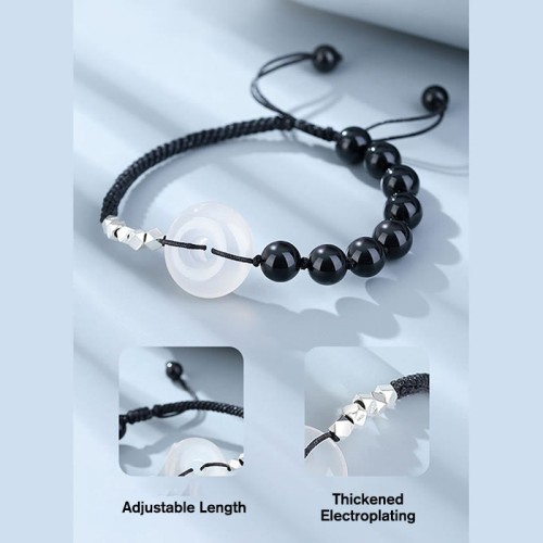 925 Sterling Silver Black Obsidian Agate Strength Bracelet 925 Sterling Silver Black Obsidian Agate Strength Bracelet