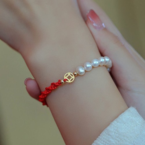 14K Gold Plated Pearl Luck Red String Bracelet 14K Gold Plated Pearl Luck Red String Bracelet