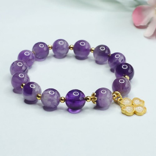 Amethyst Crystal Inner Peace Clover Charm Bracelet Amethyst Crystal Inner Peace Clover Charm Bracelet