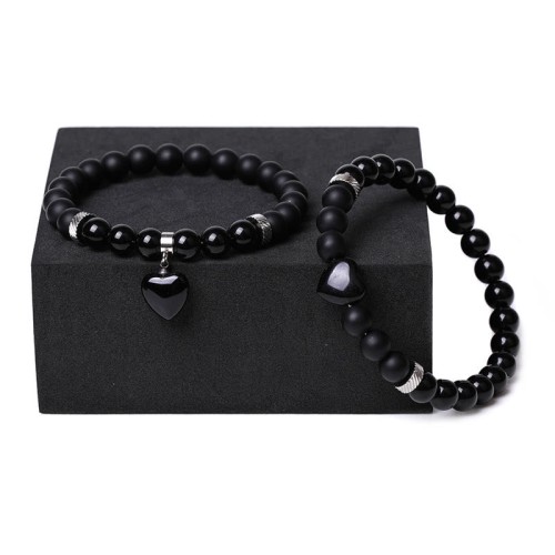 Black Onyx Crystal Stone Love Heart Protection Couple Bracelet Black Onyx Crystal Stone Love Heart Protection Couple Bracelet