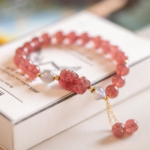 Strawberry Quartz Moonstone PiXiu Love Healing Bracelet Strawberry Quartz Moonstone PiXiu Love Healing Bracelet