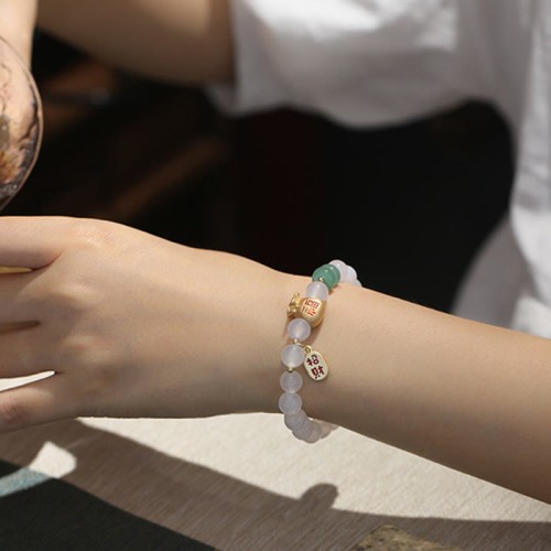 White Agate Red Agate Money Bag Fu Character Bracelet White Agate Red Agate Money Bag Fu Character Bracelet