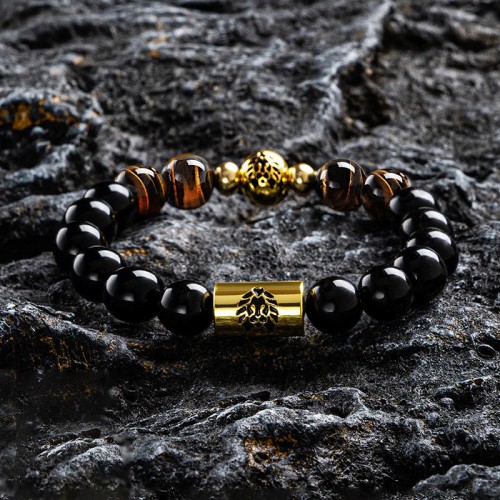 Black Onyx Tiger Eye Lion Protection Bracelet