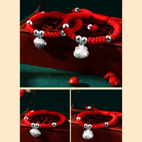 925 Sterling Silver Fu Character Lucky Money Bag Kids Bracelet 925 Sterling Silver Fu Character Lucky Money Bag Kids Bracelet