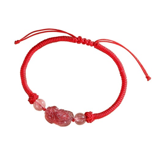 Silver Sheen Obsidian Strawberry Quartz PiXiu Bracelet Silver Sheen Obsidian Strawberry Quartz PiXiu Bracelet