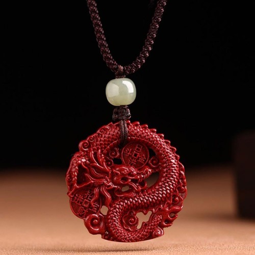 Dragon Cinnabar Hetian Jade Wealth Necklace Dragon Cinnabar Hetian Jade Wealth Necklace