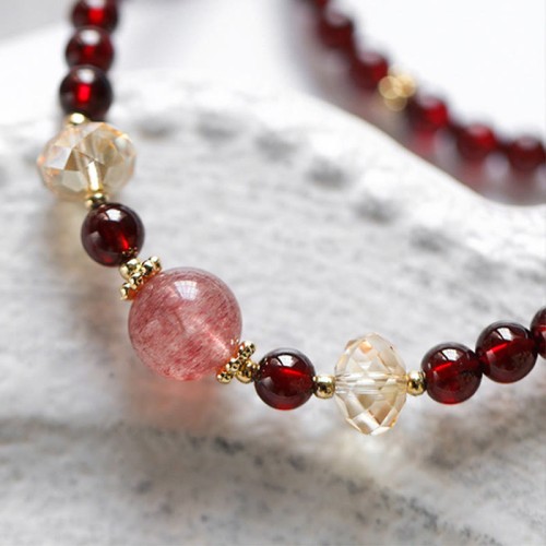 14K Gold Plated Garnet Strawberry Quartz Wrap Bracelet 14K Gold Plated Garnet Strawberry Quartz Wrap Bracelet
