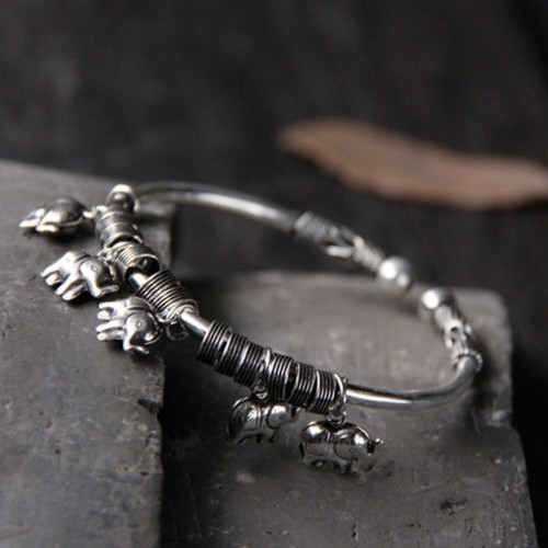 925 Sterling Silver Elephant Strength Bracelet