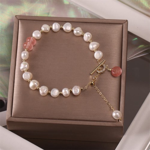 Pearl Green Strawberry Quartz Healing Bracelet