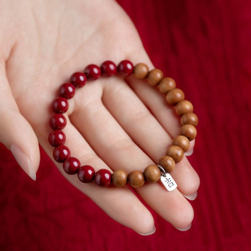 925 Sterling Silver Peach Wood Cinnabar Evil Spirit Bracelet 925 Sterling Silver Peach Wood Cinnabar Evil Spirit Bracelet