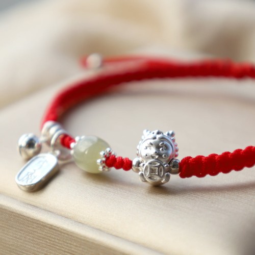 Year of the Dragon 999 Sterling Silver Hetian Jade Protection Bracelet Year of the Dragon 999 Sterling Silver Hetian Jade Protection Bracelet