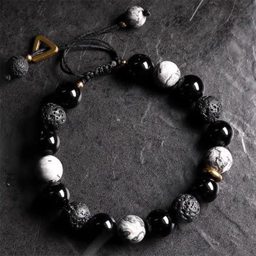 Black Obsidian Lava Rock Yin Yang Bracelet Black Obsidian Lava Rock Yin Yang Bracelet