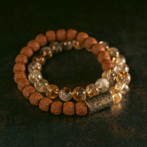 Citrine Rudraksha Bodhi Seed Brass Bead Prosperity Bracelet