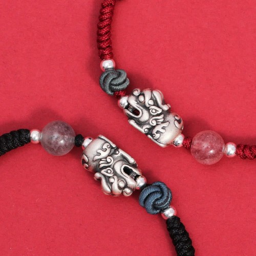 999 Sterling Silver PiXiu Strawberry Quartz Wealth Bracelet 999 Sterling Silver PiXiu Strawberry Quartz Wealth Bracelet