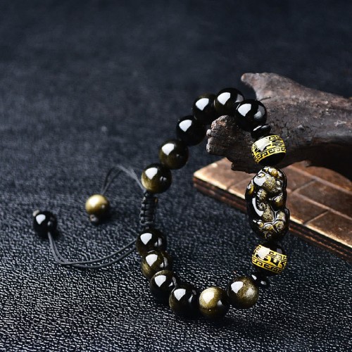 Gold Sheen Obsidian PiXiu Wealth Bracelet Gold Sheen Obsidian PiXiu Wealth Bracelet