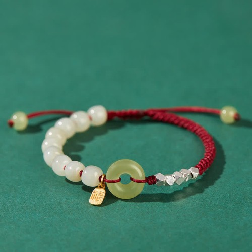 Sterling Silver Hetian Jade Luck Bracelet