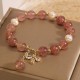 Strawberry Quartz Pearl Zircon Honeybee Positive Charm Bracelet