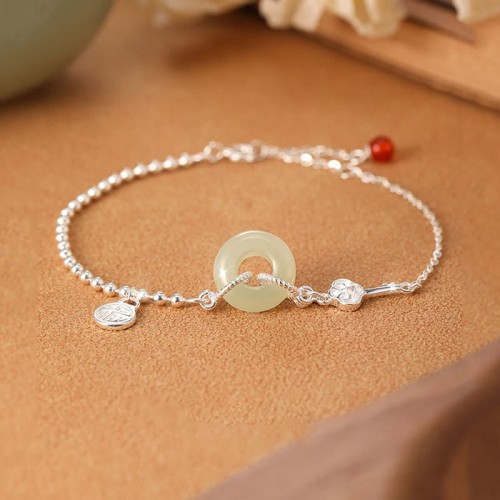925 Sterling Silver Hetian Jade Fu Character Luck Bracelet