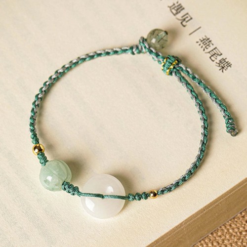 White Jade Peace Buckle Pumpkin Bead Luck Bracelet White Jade Peace Buckle Pumpkin Bead Luck Bracelet