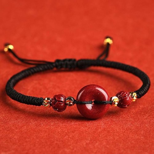 Handmade Lotus Cinnabar Blessing Braid Bracelet