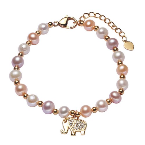 18K Gold Plated Pearl Elephant Zircon Charm Sincerity Bracelet