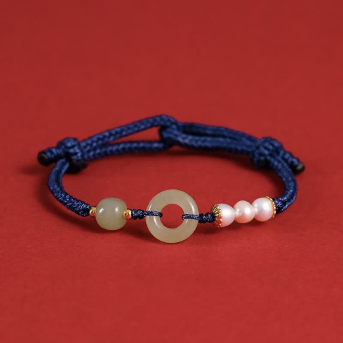 Hetian Jade Pearl Peace Luck Bracelet