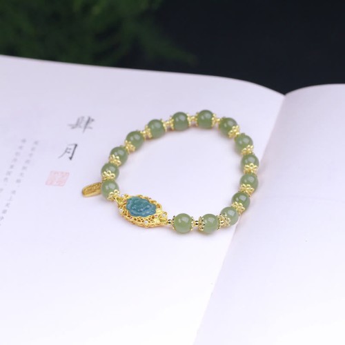 14K Gold Plated Hetian Jade Lotus Luck Bracelet 14K Gold Plated Hetian Jade Lotus Luck Bracelet