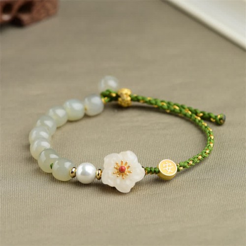 Hetian Jade Peach Blossom Luck Bracelet Hetian Jade Peach Blossom Luck Bracelet