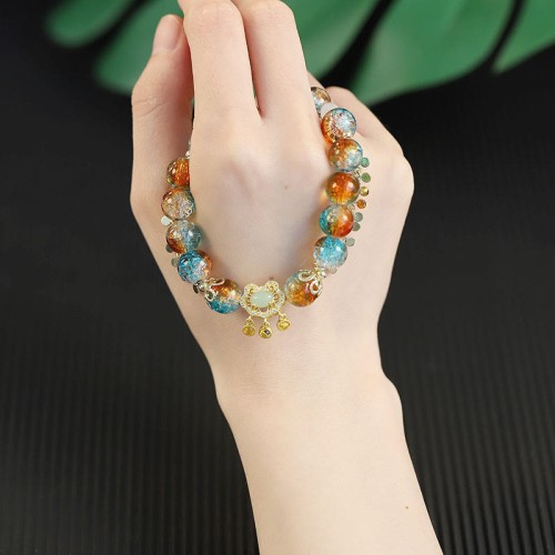 Liuli Glass Bead Chinese Lock Fortune Bracelet Liuli Glass Bead Chinese Lock Fortune Bracelet