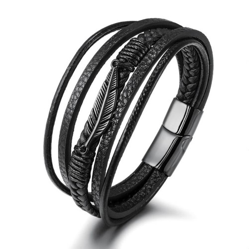 Feather Multilayer Leather Titanium Calm Bracelet Feather Multilayer Leather Titanium Calm Bracelet