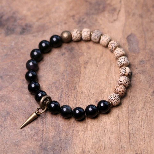 Tibetan Bodhi Seed Black Obsidian Copper Peace Bracelet Tibetan Bodhi Seed Black Obsidian Copper Peace Bracelet
