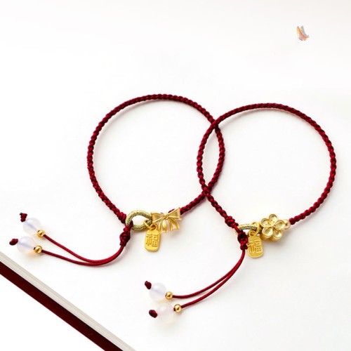 Peach Blossom Bow Knot Fu Character Charm Bracelet