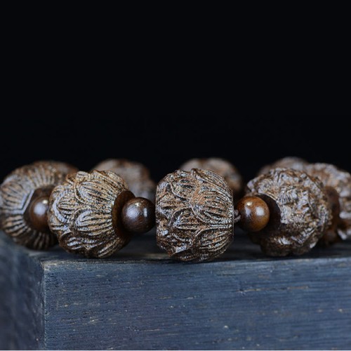 Ebony Wood Arhats Lotus Dragon Balance Bracelet