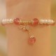 Pearl Strawberry Quartz Honey Bee Charm Healing Bracelet